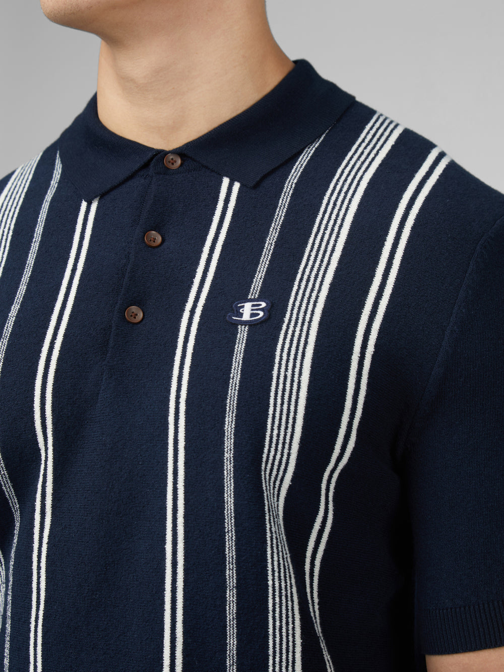 Knitwear Ben Sherman B by Ben Sherman Crinkle Cotton Stripe Polo Bleu Marine | KQM-77196097